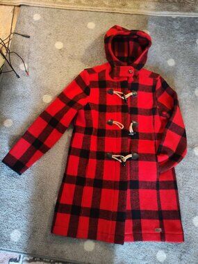 Woolrich Buffalo Check Duffel Coat Jacket Women's Small